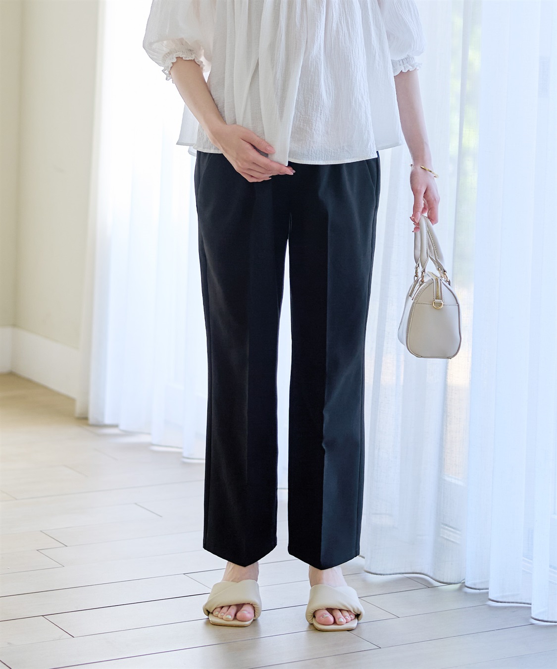 Rosemadame 【UVカット】マタニティ ワイドパンツ｜麻調 タック入り ウエスト調整可 産前産後対応_sub_6