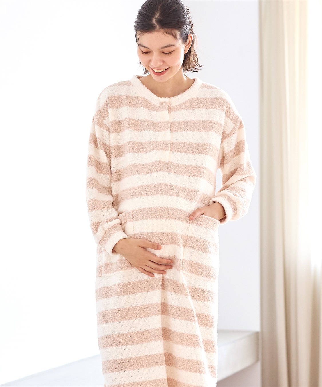 Rosemadame モコモコニットソー ボーダーワンピースパジャマ/ルームウェア（マタニティ/授乳服）授乳楽々 妊婦服 産前・産後対応_sub_4