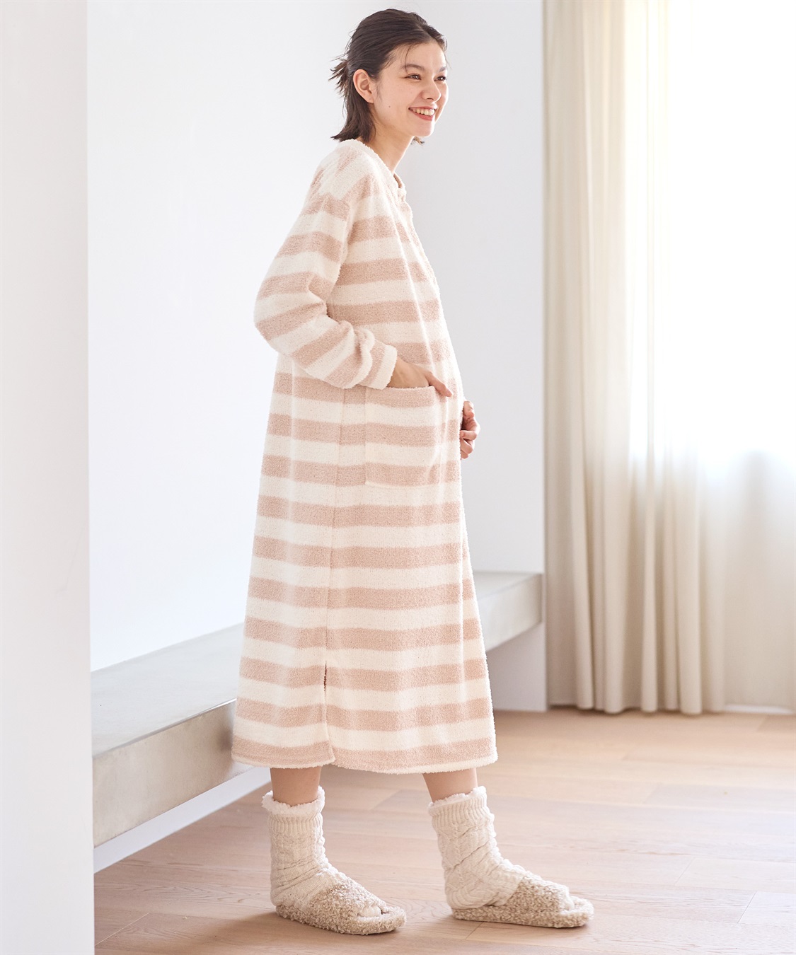 Rosemadame モコモコニットソー ボーダーワンピースパジャマ/ルームウェア（マタニティ/授乳服）授乳楽々 妊婦服 産前・産後対応_sub_5