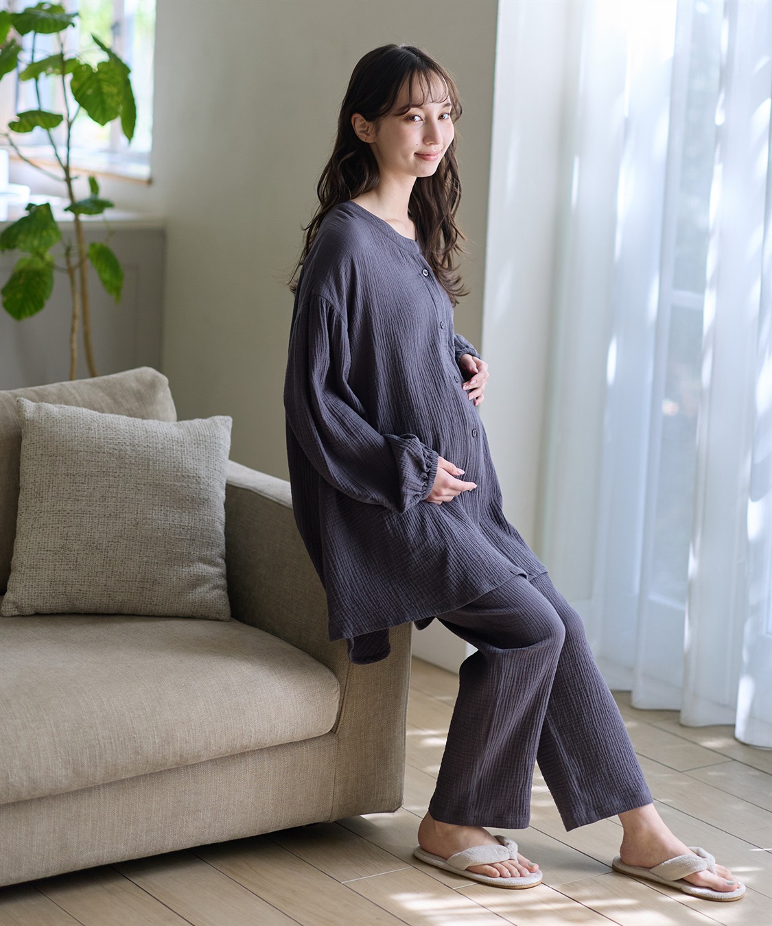 Rosemadame 【親子ペア可】ダブルガーゼ長袖パジャマ コットン100％(産前・産後対応 マタニティ＆授乳服 ルームウェア 上下セット)_sub_1