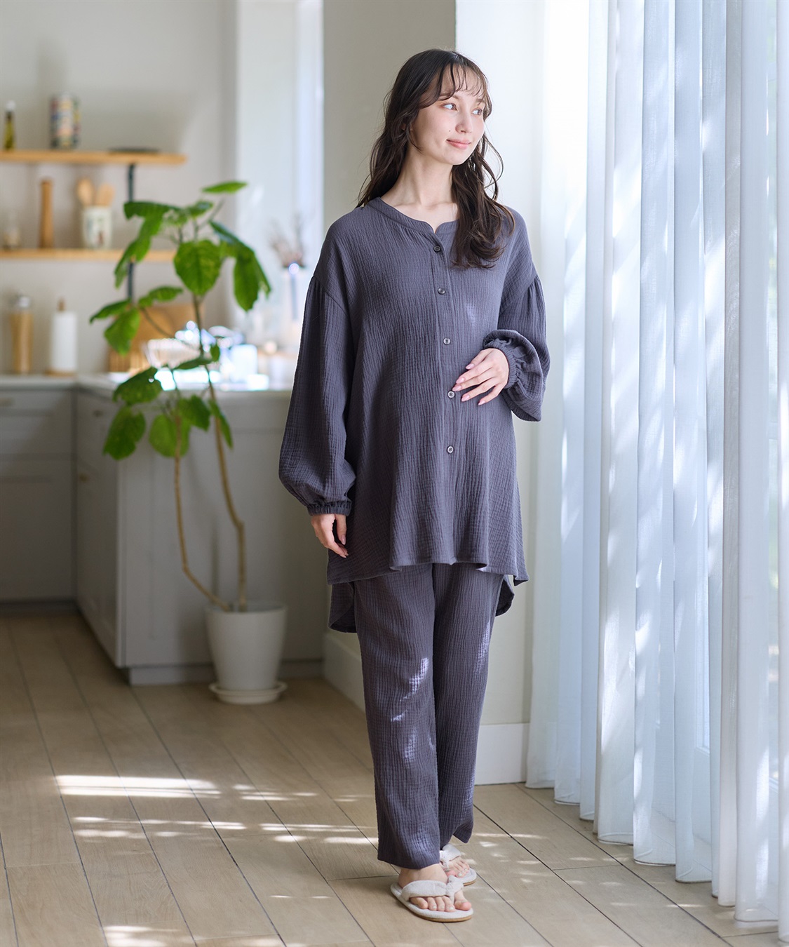 Rosemadame 【親子ペア可】ダブルガーゼ長袖パジャマ コットン100％(産前・産後対応 マタニティ＆授乳服 ルームウェア 上下セット)_sub_10