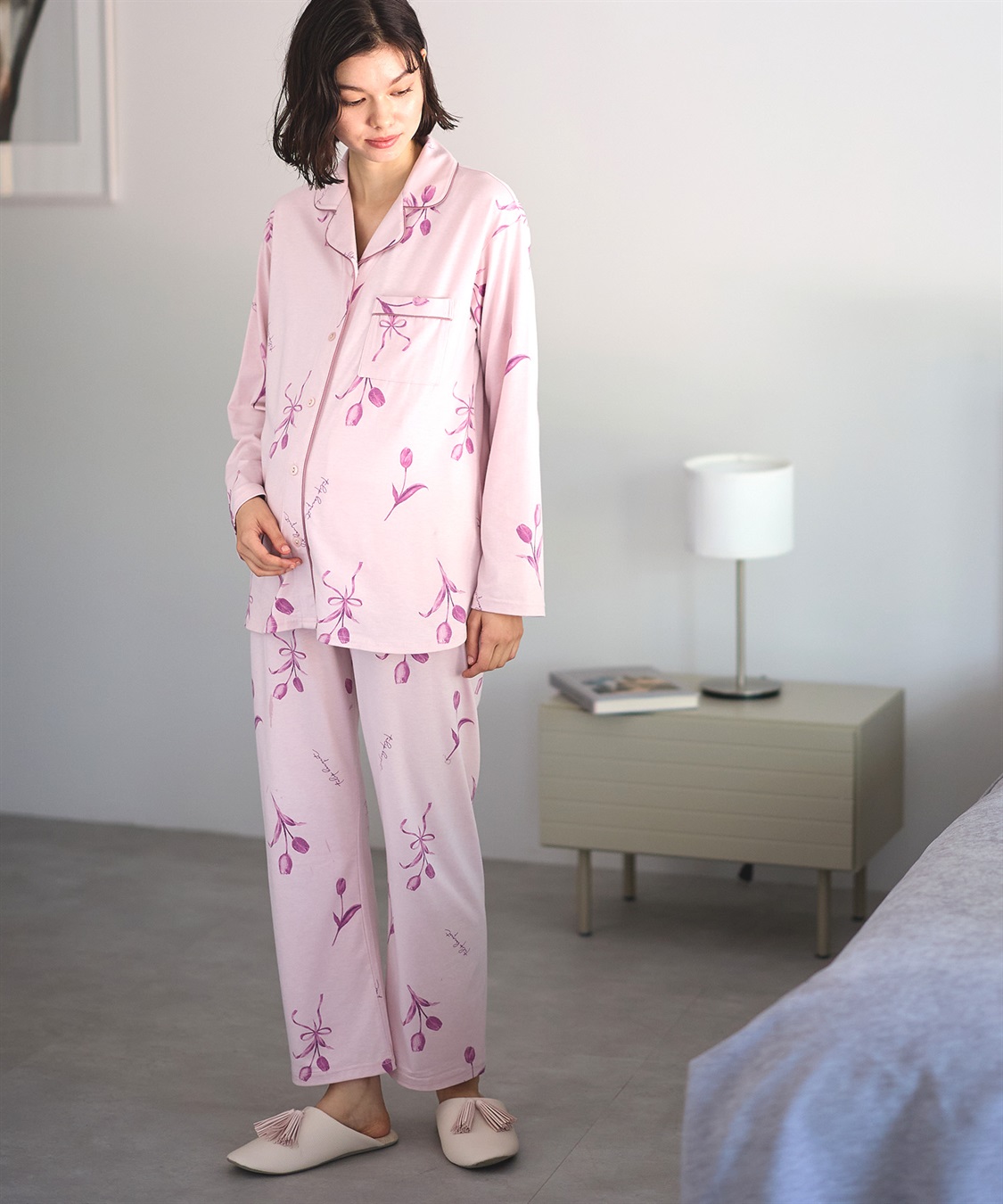 Rosemadame ベア天竺チューリップ柄・無地パジャマ(産前・産後対応 マタニティ＆授乳服 ルームウェア 上下セット)_sub_12
