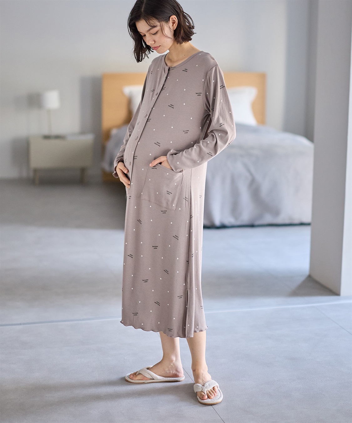 Rosemadame ストレッチリブ　ロゴハートネグリジェ/ ワンピースパジャマ(産前・産後対応 マタニティ＆授乳服 ルームウェア)_sub_2