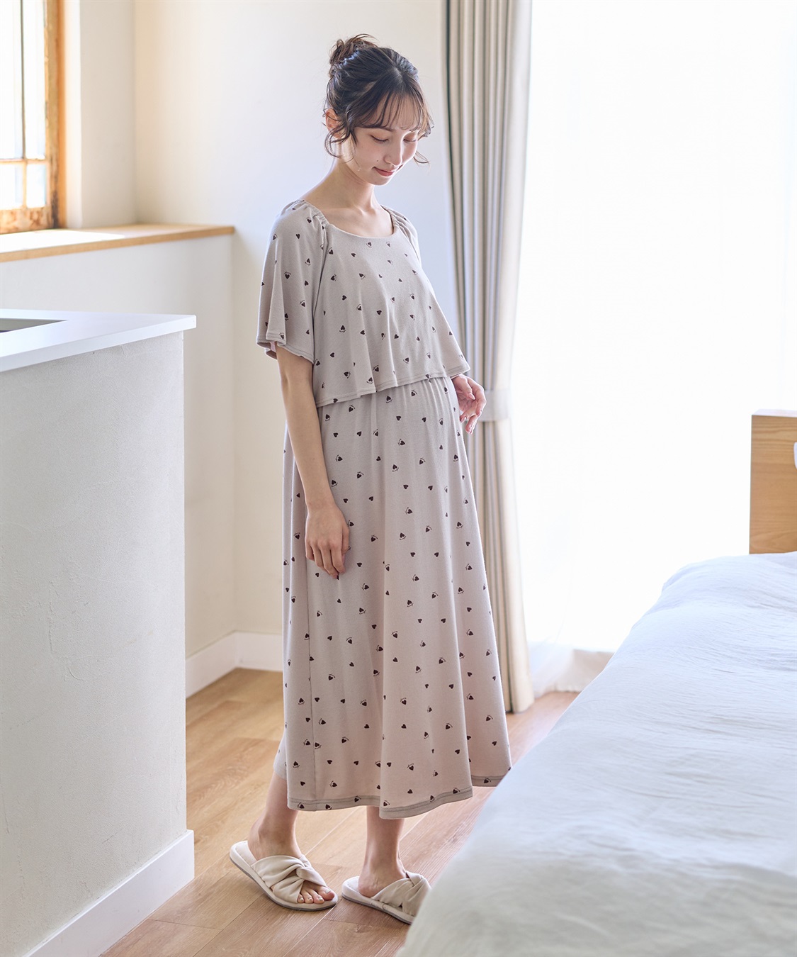 Rosemadame リブハート柄プリントワンピースパジャマ(産前・産後対応 マタニティ＆授乳服 ルームウェア)_sub_5