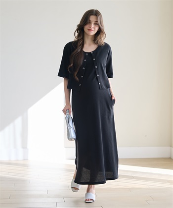 Rosemadame 半袖カーディガンドッキング ワッフルワンピース（マタニティ/授乳服）授乳口付き 授乳楽々 妊婦服 産前・産後対応_subthumb_2