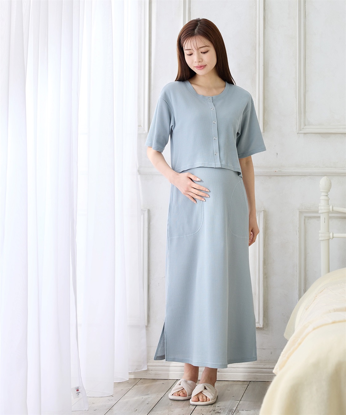 Rosemadame 半袖カーディガンドッキング ワッフルワンピース（マタニティ/授乳服）授乳口付き 授乳楽々 妊婦服 産前・産後対応_sub_12