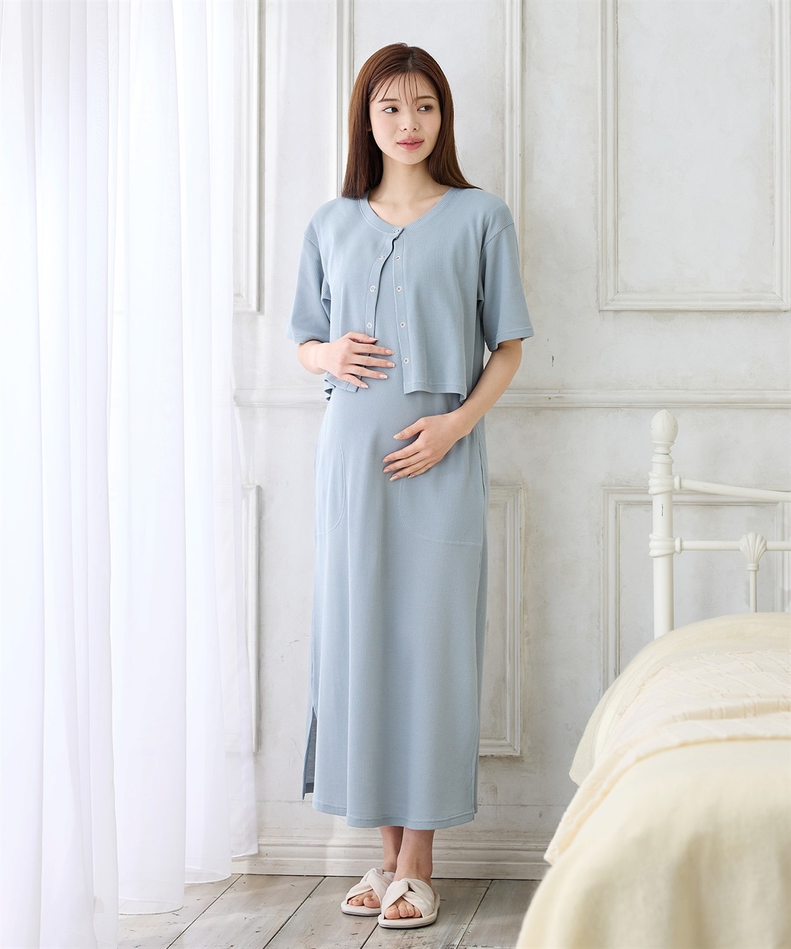 Rosemadame 半袖カーディガンドッキング ワッフルワンピース（マタニティ/授乳服）授乳口付き 授乳楽々 妊婦服 産前・産後対応_sub_13