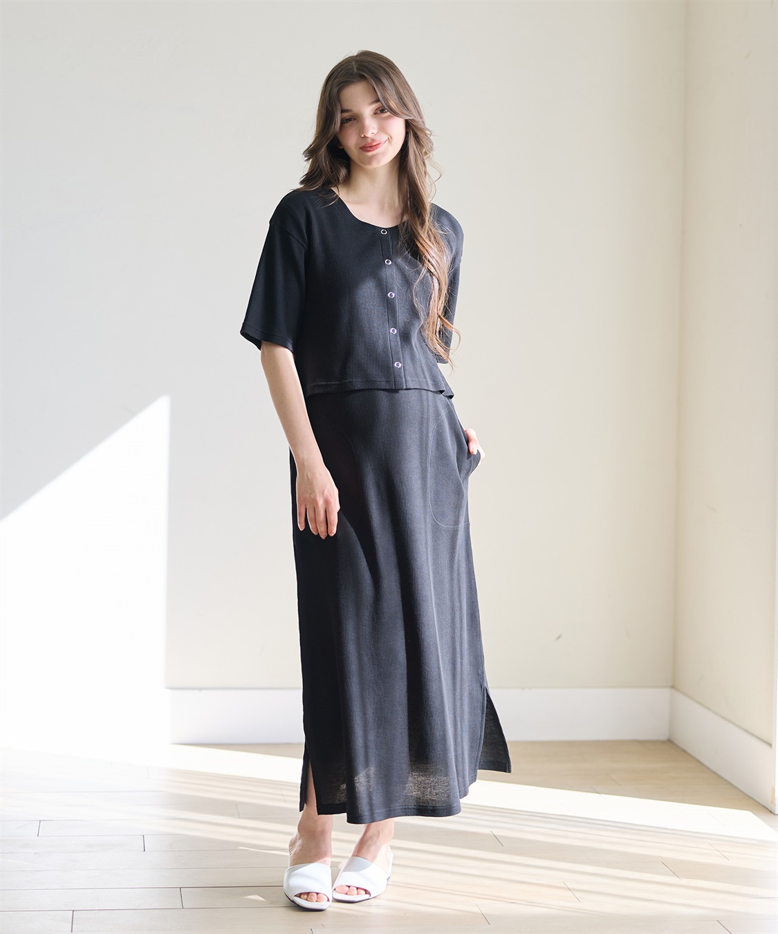 Rosemadame 半袖カーディガンドッキング ワッフルワンピース（マタニティ/授乳服）授乳口付き 授乳楽々 妊婦服 産前・産後対応_sub_16