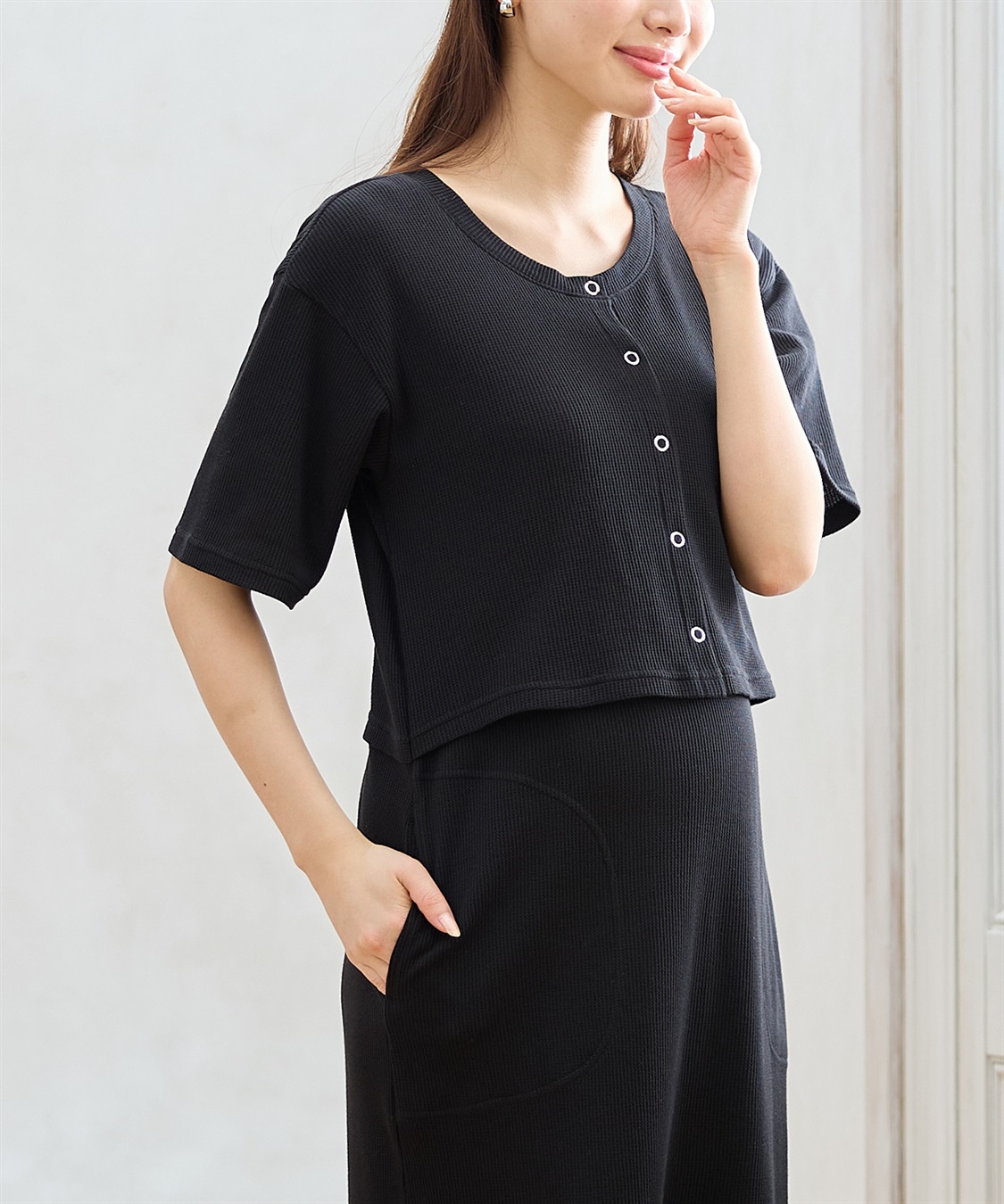 Rosemadame 半袖カーディガンドッキング ワッフルワンピース（マタニティ/授乳服）授乳口付き 授乳楽々 妊婦服 産前・産後対応_sub_23