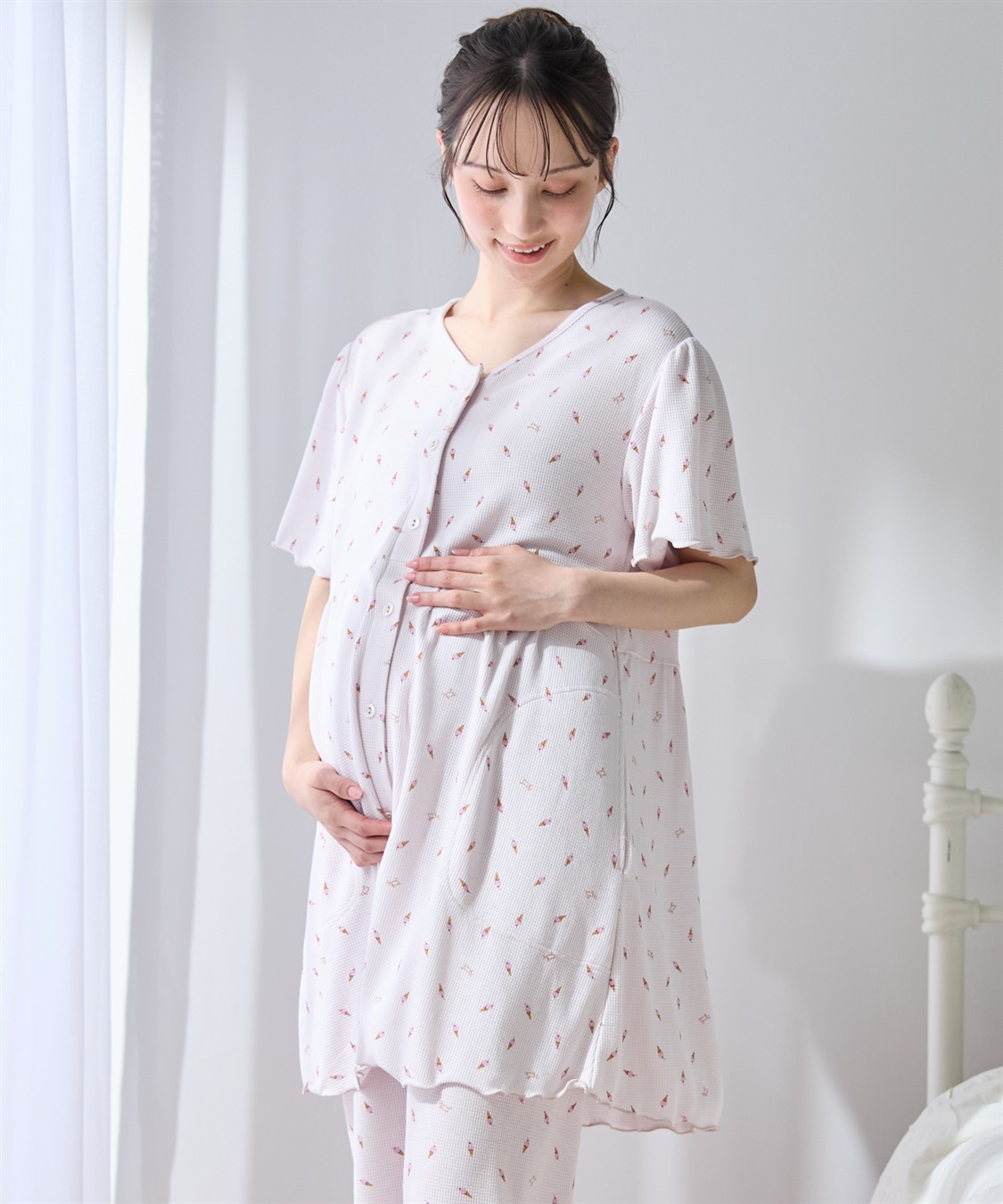 Rosemadame 【接触冷感】 ワッフル風アイス柄パジャマ/マタニティパジャマ（マタニティ/授乳服）上下セット 授乳口付き 授乳楽々 妊婦服 産前・産後対応_sub_2