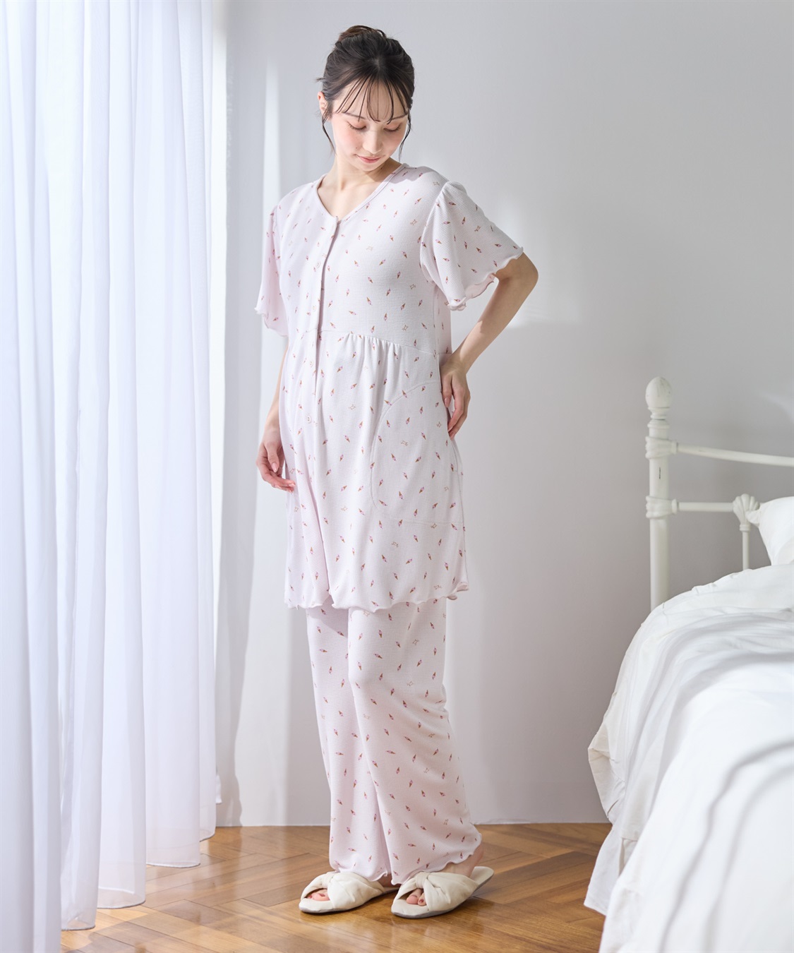 Rosemadame 【接触冷感】 ワッフル風アイス柄パジャマ/マタニティパジャマ（マタニティ/授乳服）上下セット 授乳口付き 授乳楽々 妊婦服 産前・産後対応_sub_4
