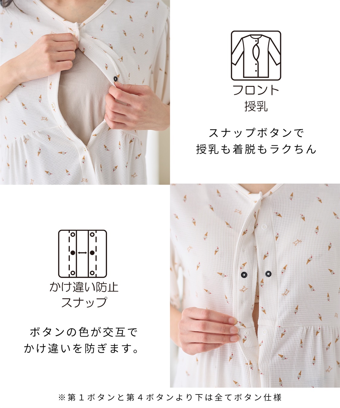 Rosemadame 【接触冷感】 ワッフル風アイス柄パジャマ/マタニティパジャマ（マタニティ/授乳服）上下セット 授乳口付き 授乳楽々 妊婦服 産前・産後対応_sub_13