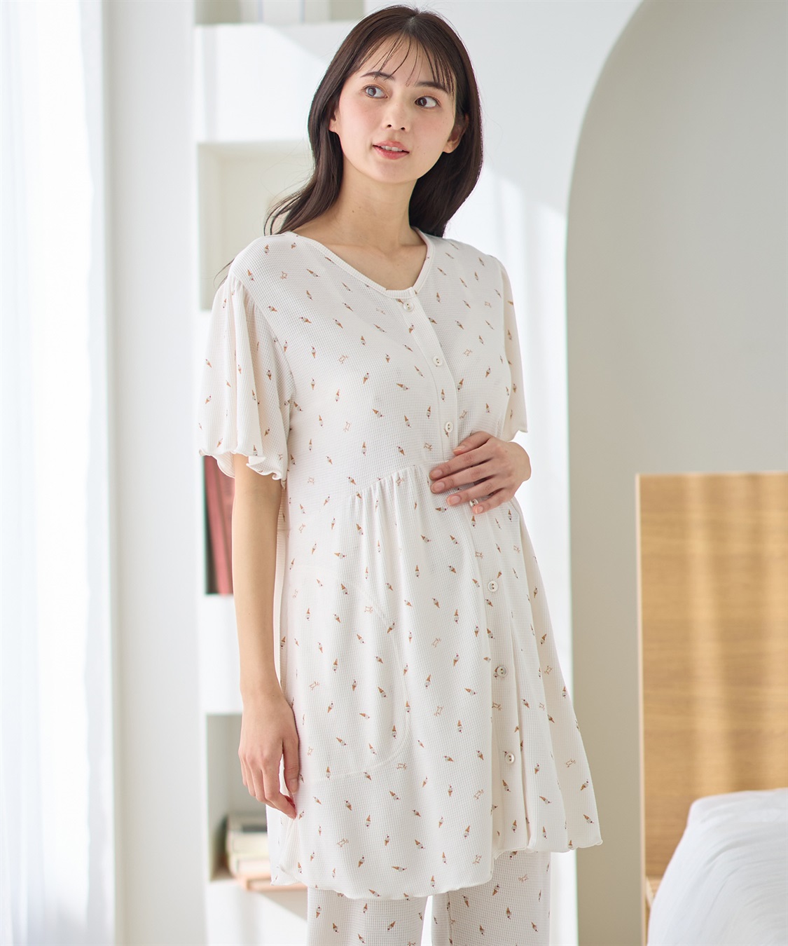 Rosemadame 【接触冷感】 ワッフル風アイス柄パジャマ/マタニティパジャマ（マタニティ/授乳服）上下セット 授乳口付き 授乳楽々 妊婦服 産前・産後対応_sub_18
