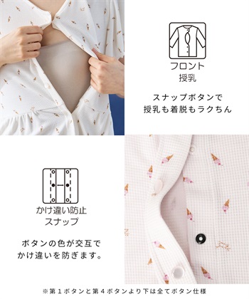 Rosemadame 【接触冷感】 ワッフル風アイス柄ネグリジェ/ワンピースパジャマ/マタニティパジャマ（マタニティ/授乳服）上下セット 授乳口付き 授乳楽々 妊婦服 産前・産後対応_subthumb_13