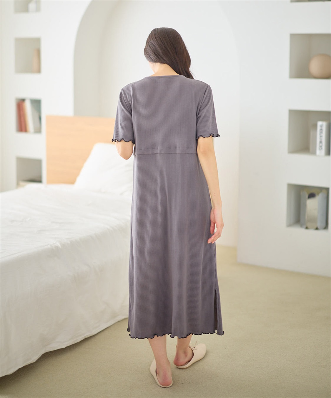 Rosemadame テレコ配色メロウネグリジェ/マタニティパジャマ ワンピースパジャマ（マタニティ/ 妊婦服）授乳楽々 妊婦服 産前・産後対応_sub_5