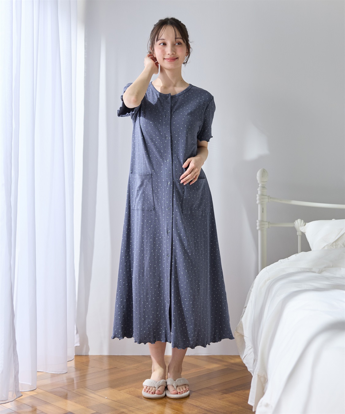 Rosemadame パターンメッシュ小花柄ネグリジェ/ワンピースパジャマ/マタニティパジャマ（マタニティ/授乳服）上下セット 授乳口付き 授乳楽々 妊婦服 産前・産後対応_sub_6
