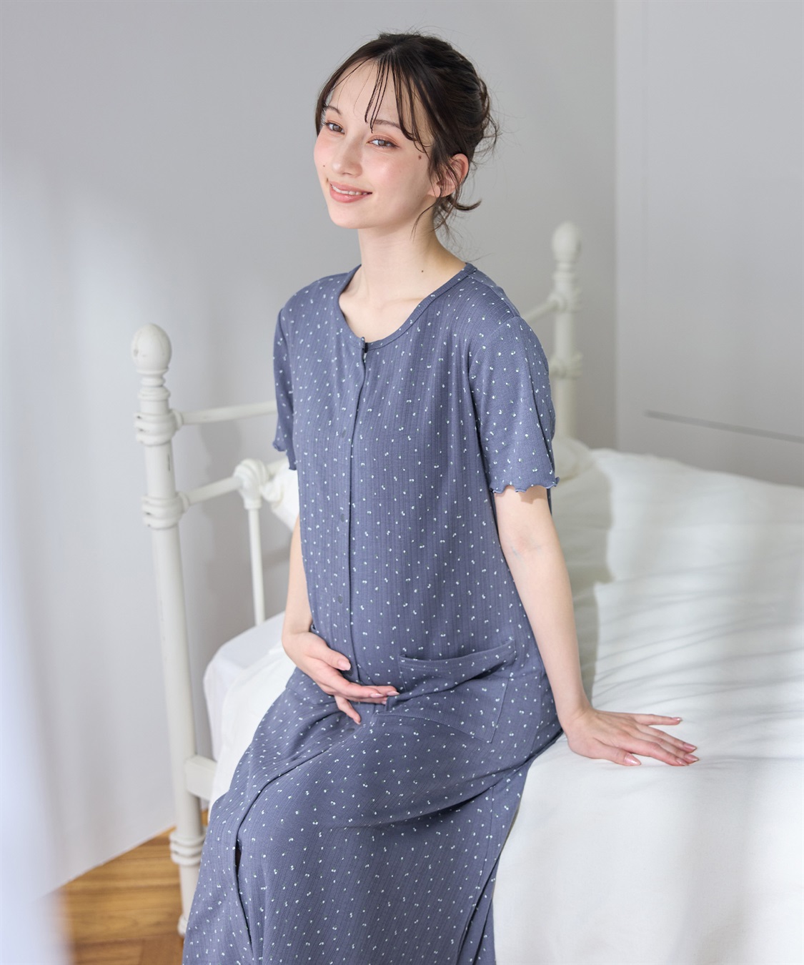 Rosemadame パターンメッシュ小花柄ネグリジェ/ワンピースパジャマ/マタニティパジャマ（マタニティ/授乳服）上下セット 授乳口付き 授乳楽々 妊婦服 産前・産後対応_sub_9