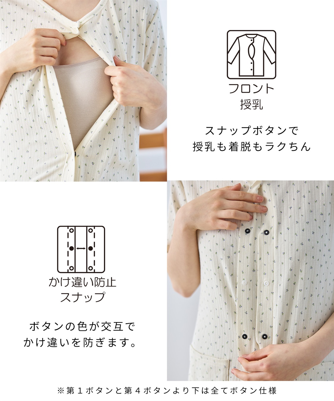 Rosemadame パターンメッシュ小花柄ネグリジェ/ワンピースパジャマ/マタニティパジャマ（マタニティ/授乳服）上下セット 授乳口付き 授乳楽々 妊婦服 産前・産後対応_sub_12