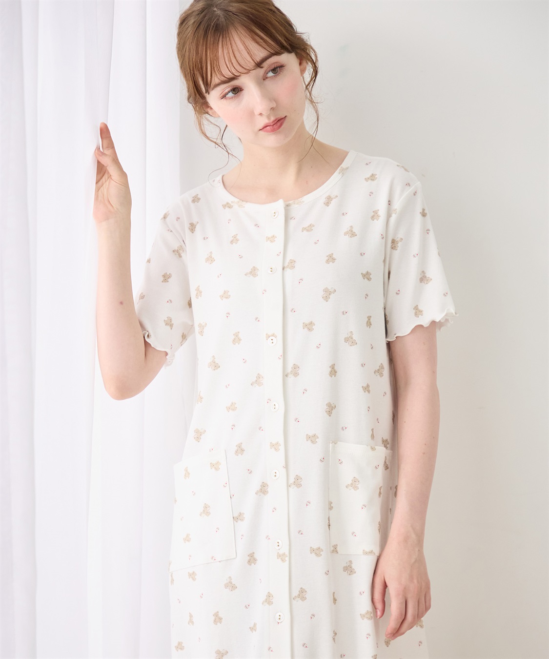 Rosemadame 【親子でお揃い】マタニティ ルームワンピース｜ 綿100％クマ柄 授乳対応 ネグリジェ パジャマ 産前産後対応_sub_1