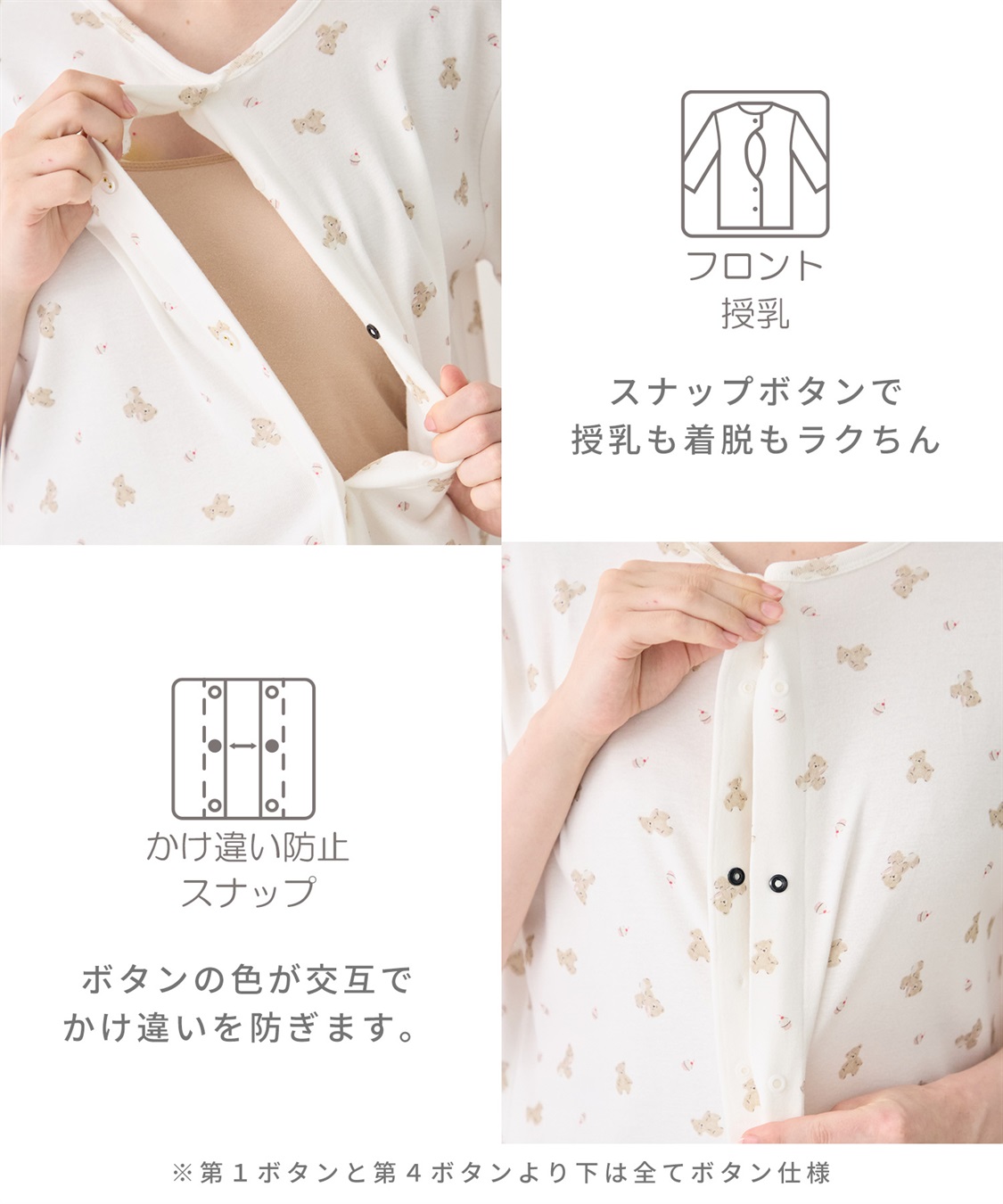 Rosemadame 【親子でお揃い】マタニティ ルームワンピース｜ 綿100％クマ柄 授乳対応 ネグリジェ パジャマ 産前産後対応_sub_4