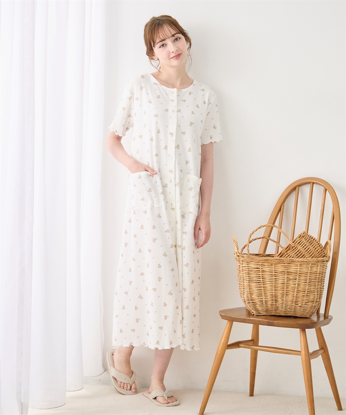 Rosemadame 【親子でお揃い】マタニティ ルームワンピース｜ 綿100％クマ柄 授乳対応 ネグリジェ パジャマ 産前産後対応_sub_13