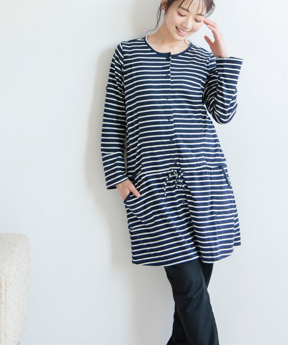 Rosemadame 天竺授乳口付きパジャマ　長袖 ロールアップ 着丈90cm 綿混 シンプル ポケット付き　マタニティパジャマ　maman et bebe(ママンエベベ)（マタニティ/授乳服）入院準備 出産準備 産前 産_sub_7