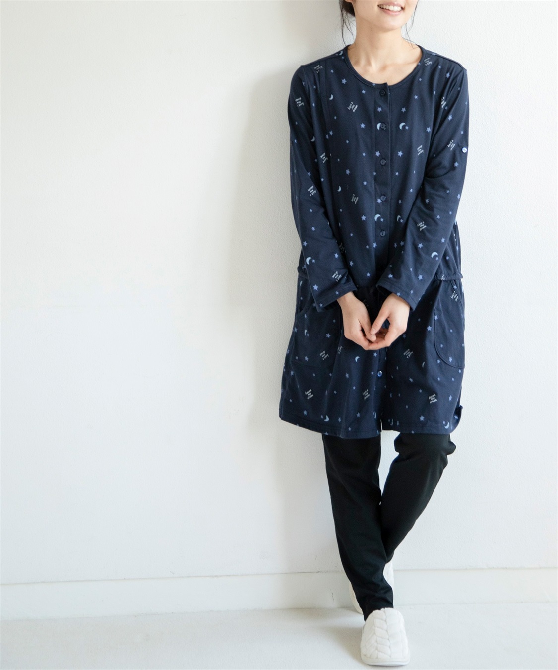 Rosemadame 天竺授乳口付きパジャマ　長袖 ロールアップ 着丈90cm 綿混 シンプル ポケット付き　マタニティパジャマ　maman et bebe(ママンエベベ)（マタニティ/授乳服）入院準備 出産準備 産前 産_sub_29