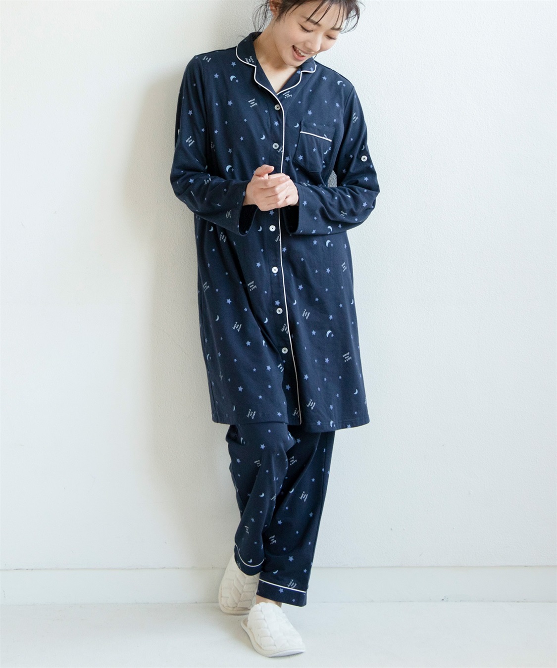Rosemadame 天竺襟付き授乳口付きパジャマ　長袖 ロールアップ 着丈90cm 綿混 シンプル ポケット付き　マタニティパジャマ　maman et bebe(ママンエベベ)（マタニティ/授乳服）入院準備 出産準備 産_sub_5