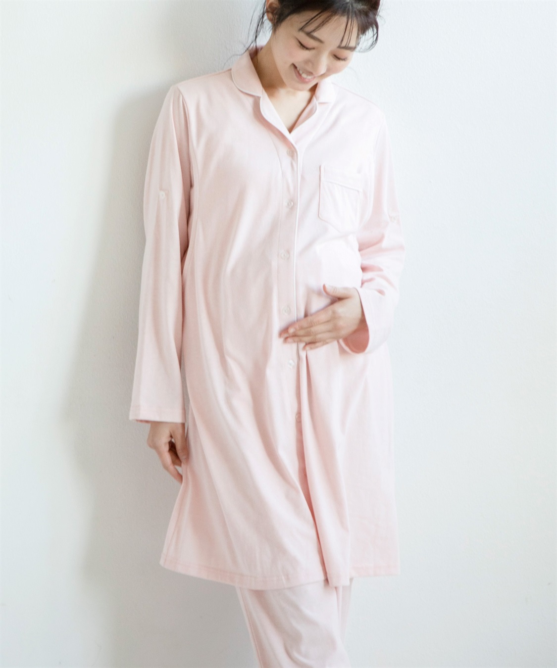 Rosemadame 天竺襟付き授乳口付きパジャマ　長袖 ロールアップ 着丈90cm 綿混 シンプル ポケット付き　マタニティパジャマ　maman et bebe(ママンエベベ)（マタニティ/授乳服）入院準備 出産準備 産_sub_7