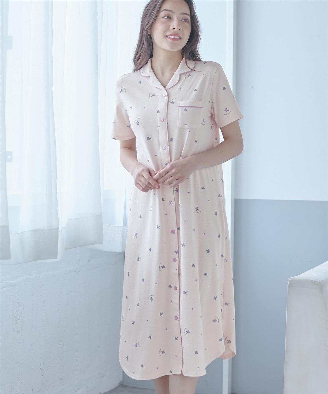 Rosemadame 授乳口付き半袖マタニティパジャマ（ブルーベリー柄）ワンピースタイプ_sub_1