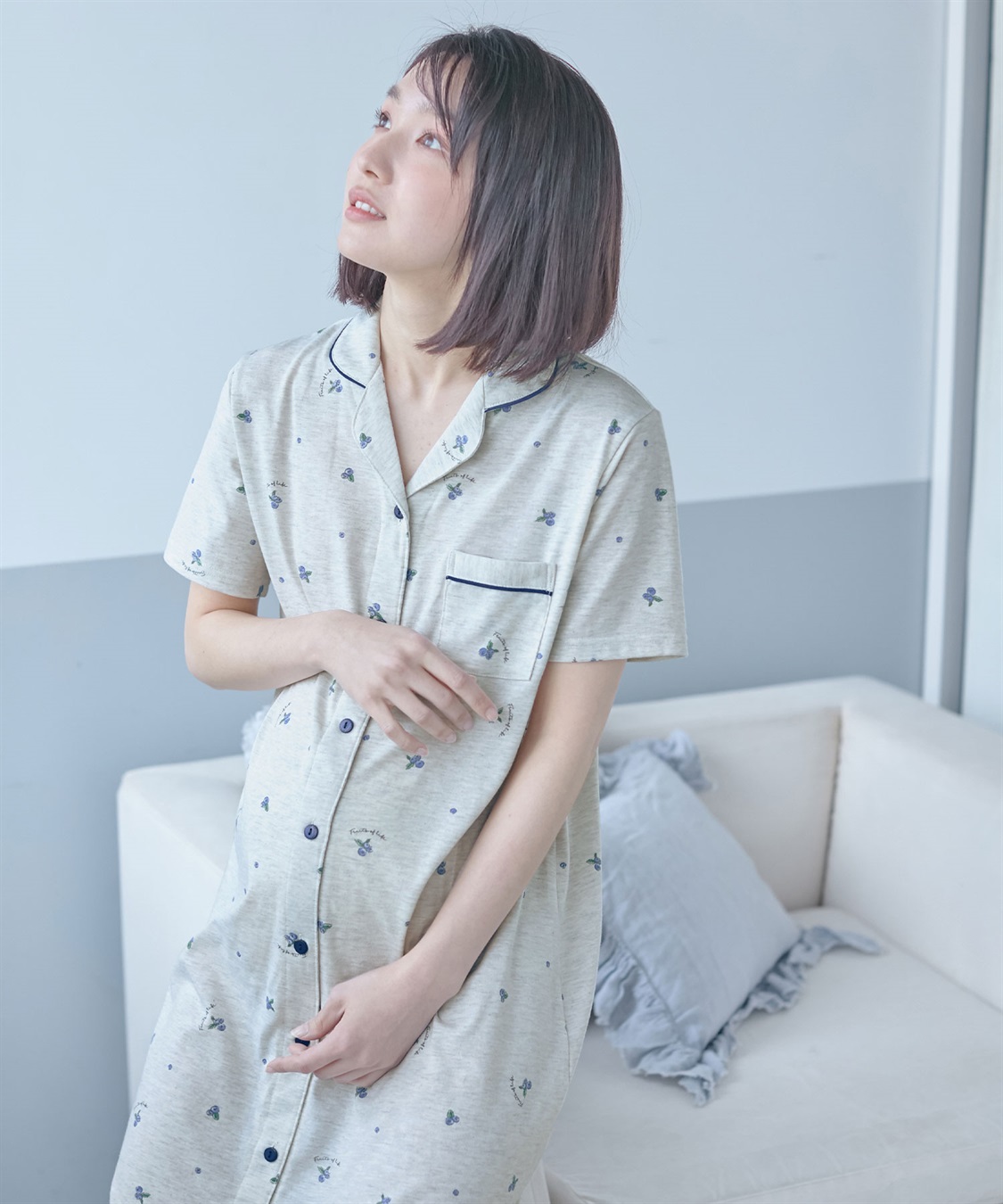 Rosemadame 授乳口付き半袖マタニティパジャマ（ブルーベリー柄）ワンピースタイプ_sub_7