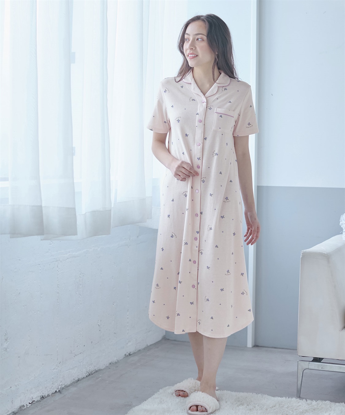 Rosemadame 授乳口付き半袖マタニティパジャマ（ブルーベリー柄）ワンピースタイプ_sub_9