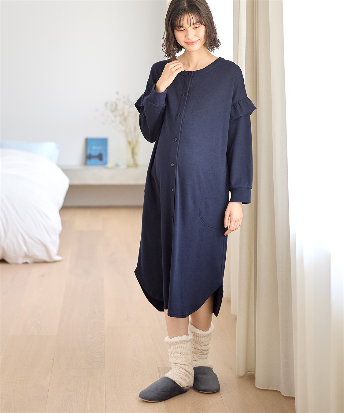 Rosemadame マタニティから産後まで ふわふわスムース無地ネグリジェ パジャマ（マタニティ/授乳服）授乳楽々 妊婦服 産前・産後対応_sub_7