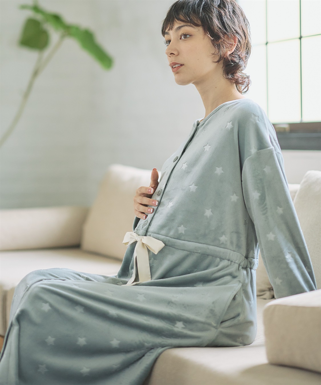 Rosemadame 授乳らくらく しっとりベロア エンボス ネグリジェ　パジャマ（マタニティ/授乳服）授乳楽々 妊婦服 産前・産後対応_sub_3