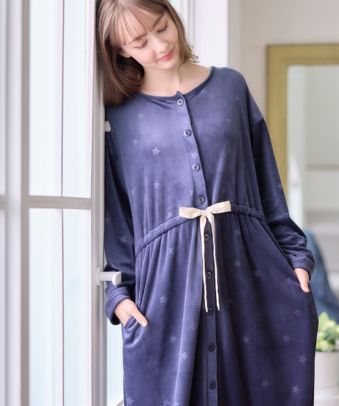 Rosemadame 授乳らくらく しっとりベロア エンボス ネグリジェ　パジャマ（マタニティ/授乳服）授乳楽々 妊婦服 産前・産後対応_sub_15