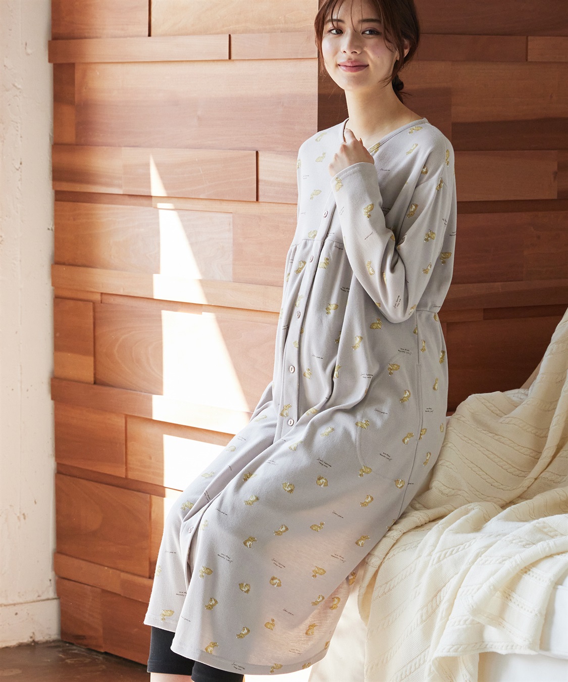 Rosemadame 【セット】ふわふわスムースウサギ柄2WAYパジャマ(産前・産後対応 マタニティ＆授乳服 ルームウェア)_sub_1