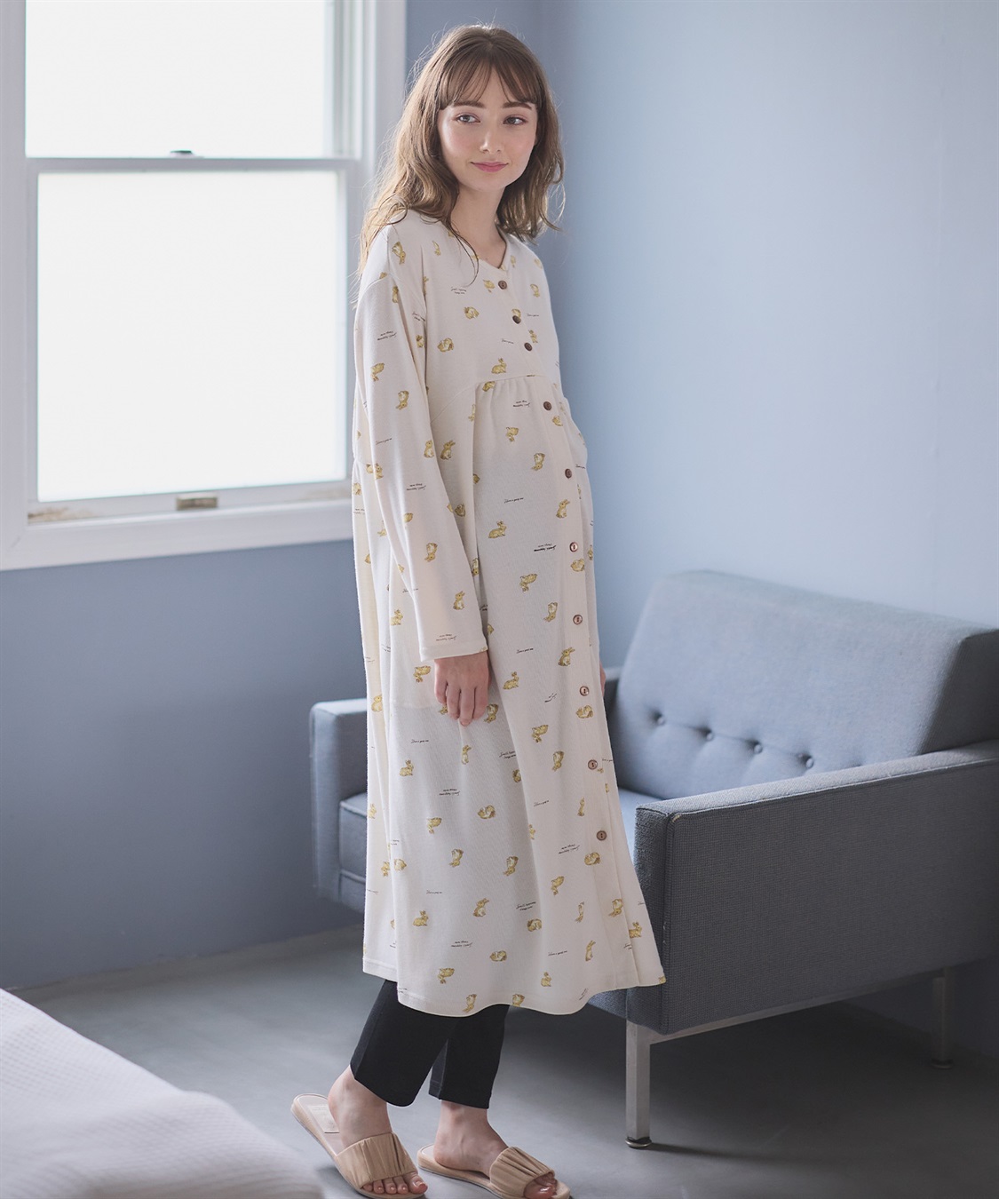 Rosemadame 【セット】ふわふわスムースウサギ柄2WAYパジャマ(産前・産後対応 マタニティ＆授乳服 ルームウェア)_sub_2