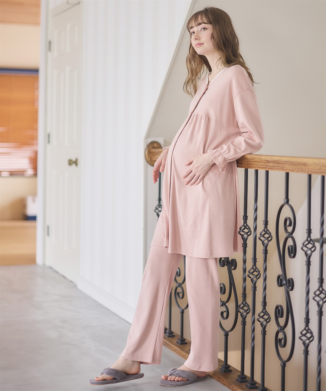 Rosemadame 【セット】ふわふわスムースパイピングネックパジャマ(産前・産後対応 マタニティ＆授乳服 ルームウェア)_sub_1