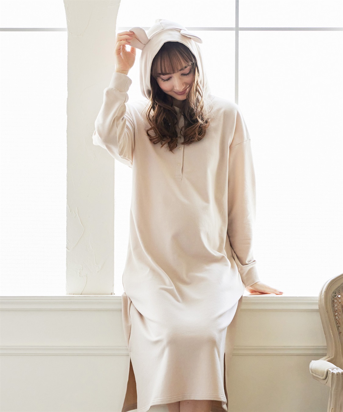 Rosemadame アニマルフード ストレッチルームワンピース/パジャマ(産前・産後対応 マタニティ＆授乳服 ルームウェア)_sub_7