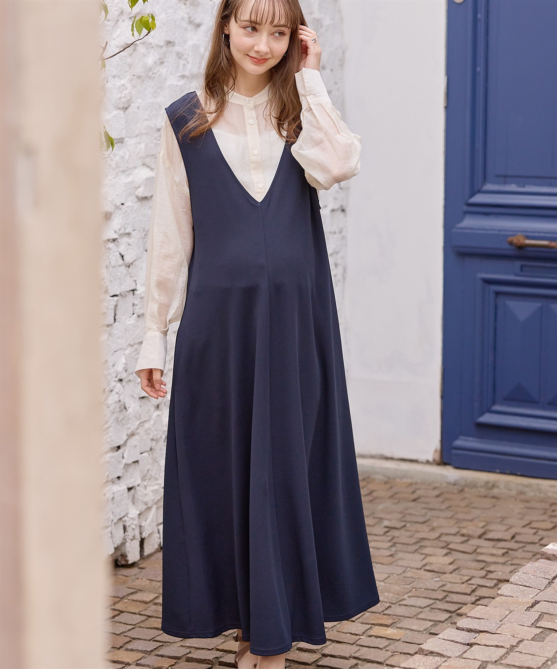 Rosemadame Vネックスムースワンピース/ジャンパースカート（マタニティ/授乳服）授乳楽々 妊婦服 産前・産後対応_sub_2
