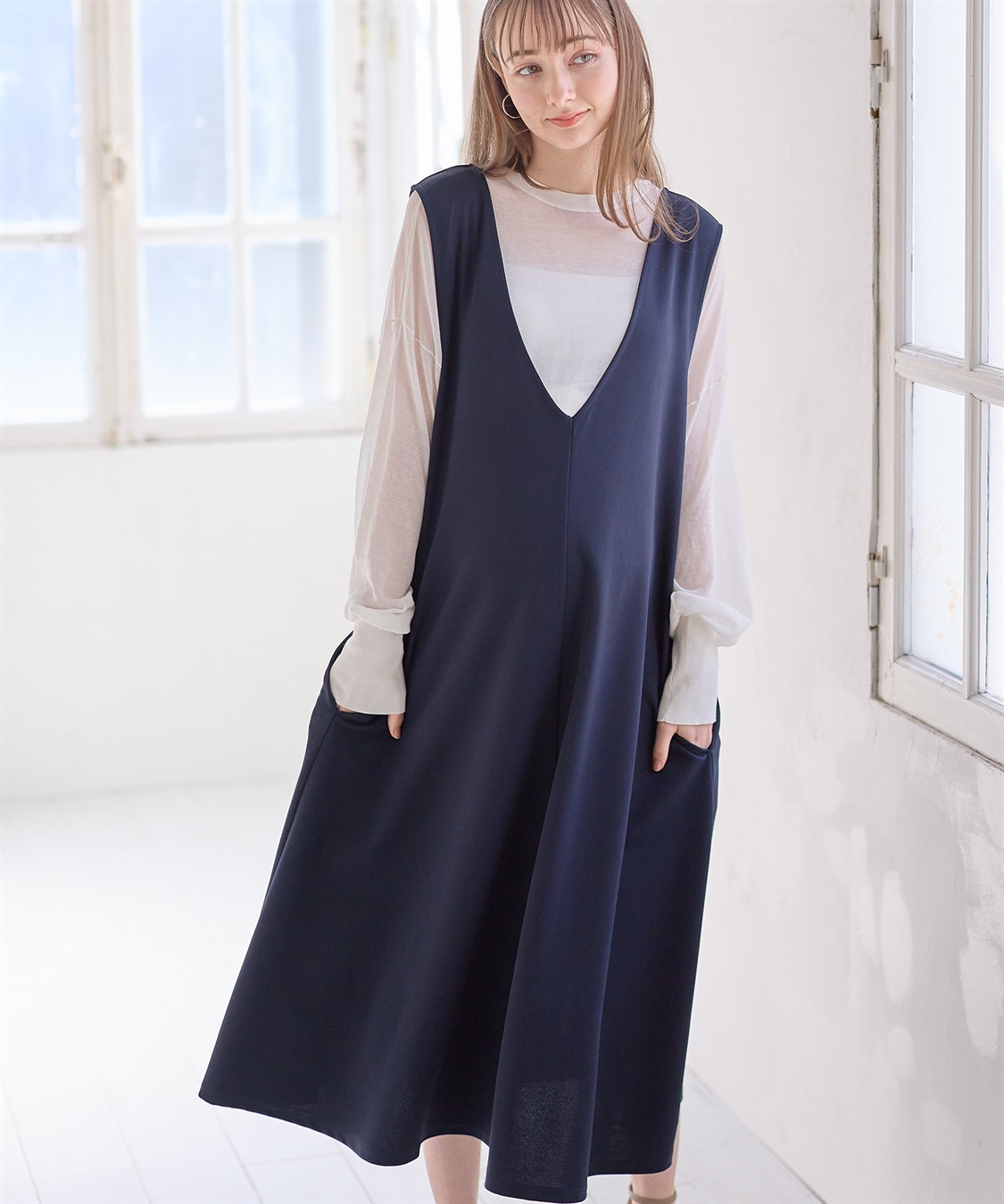 Rosemadame Vネックスムースワンピース/ジャンパースカート（マタニティ/授乳服）授乳楽々 妊婦服 産前・産後対応_sub_4