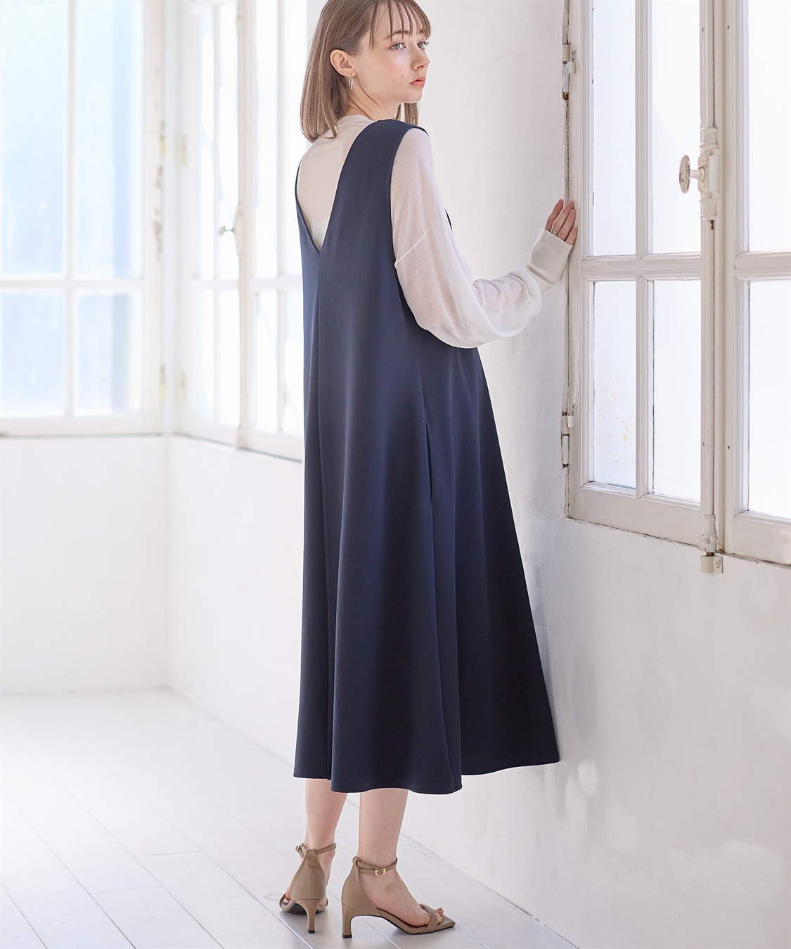 Rosemadame Vネックスムースワンピース/ジャンパースカート（マタニティ/授乳服）授乳楽々 妊婦服 産前・産後対応_sub_6