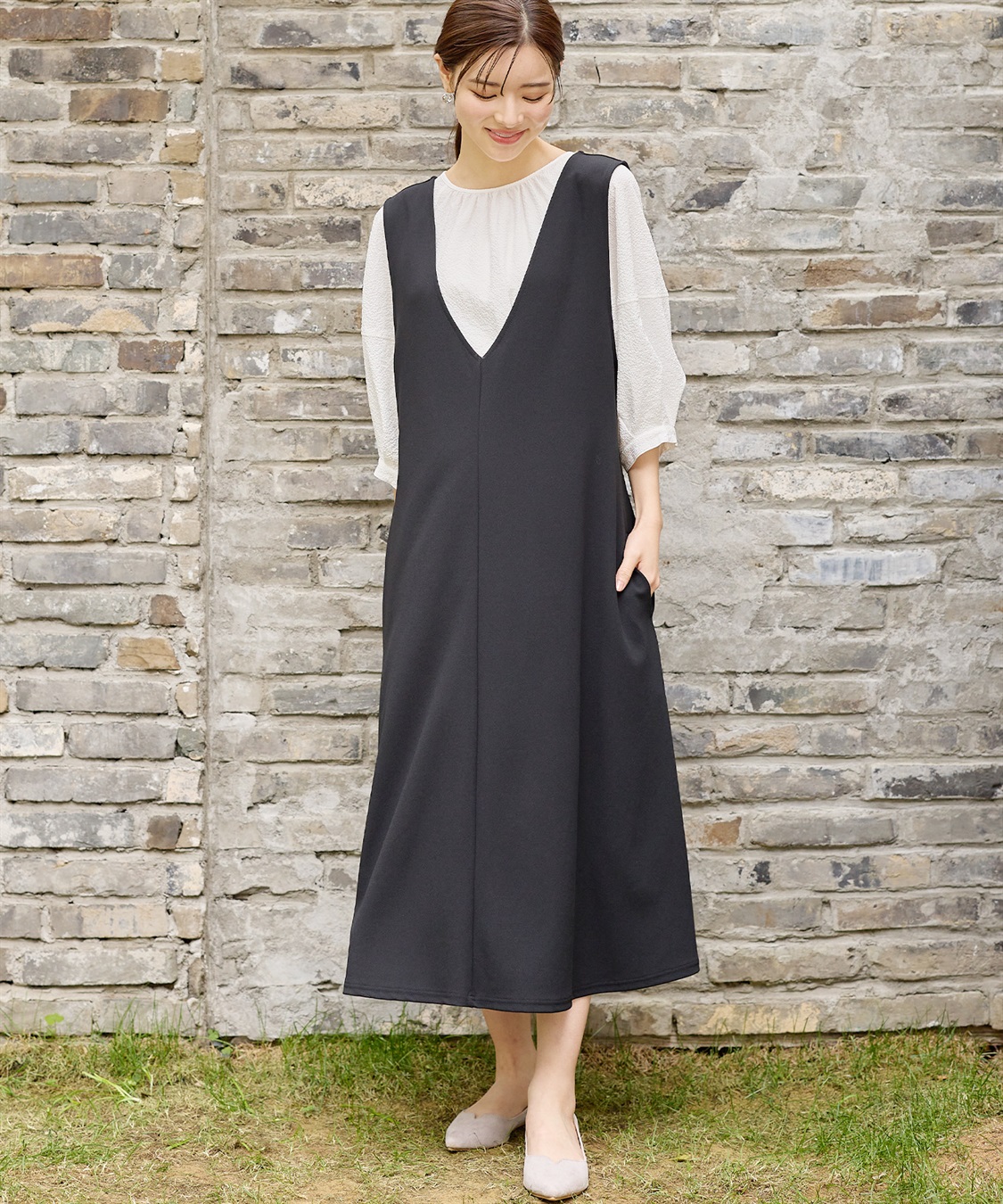 Rosemadame Vネックスムースワンピース/ジャンパースカート（マタニティ/授乳服）授乳楽々 妊婦服 産前・産後対応_sub_7