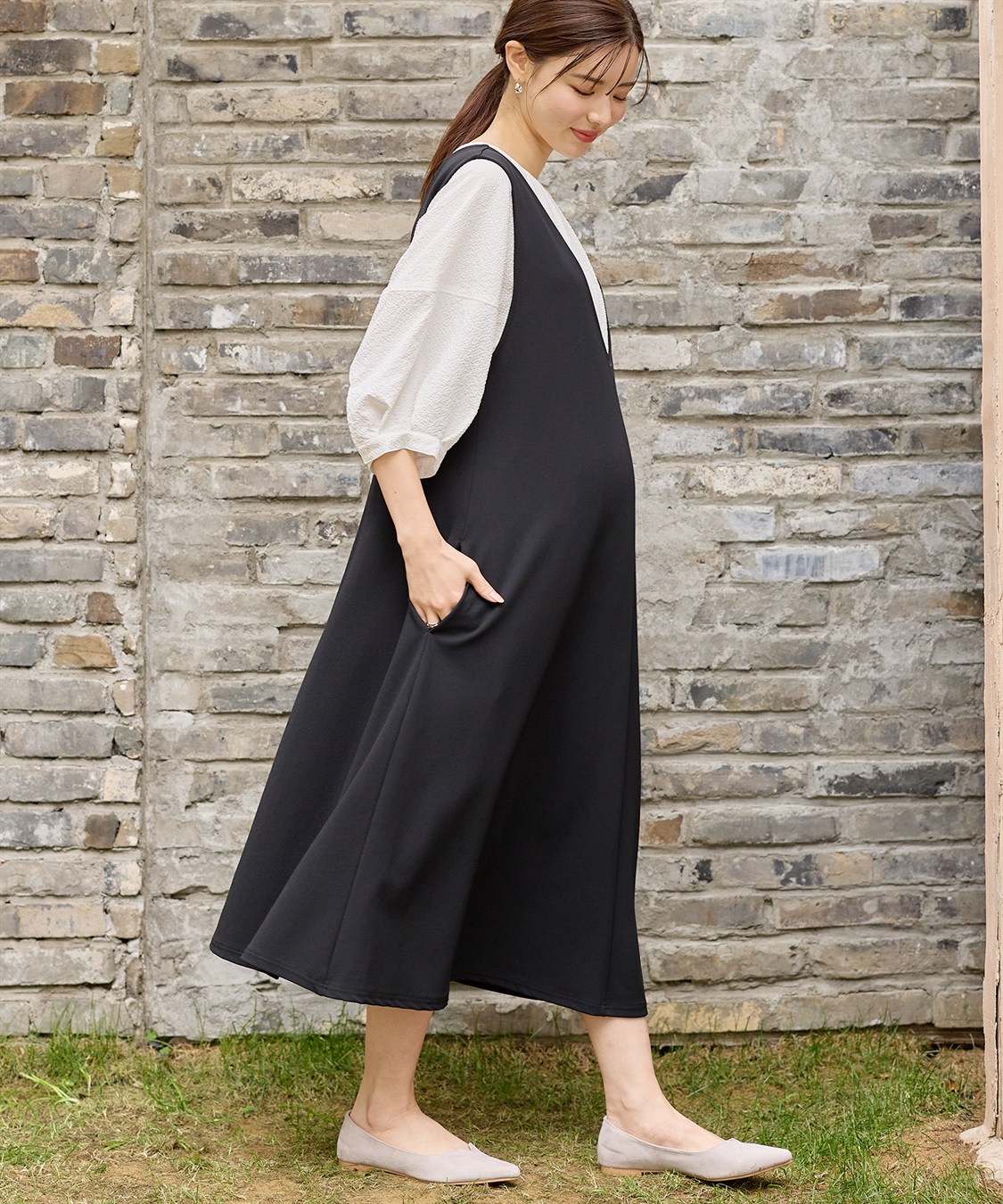 Rosemadame Vネックスムースワンピース/ジャンパースカート（マタニティ/授乳服）授乳楽々 妊婦服 産前・産後対応_sub_8