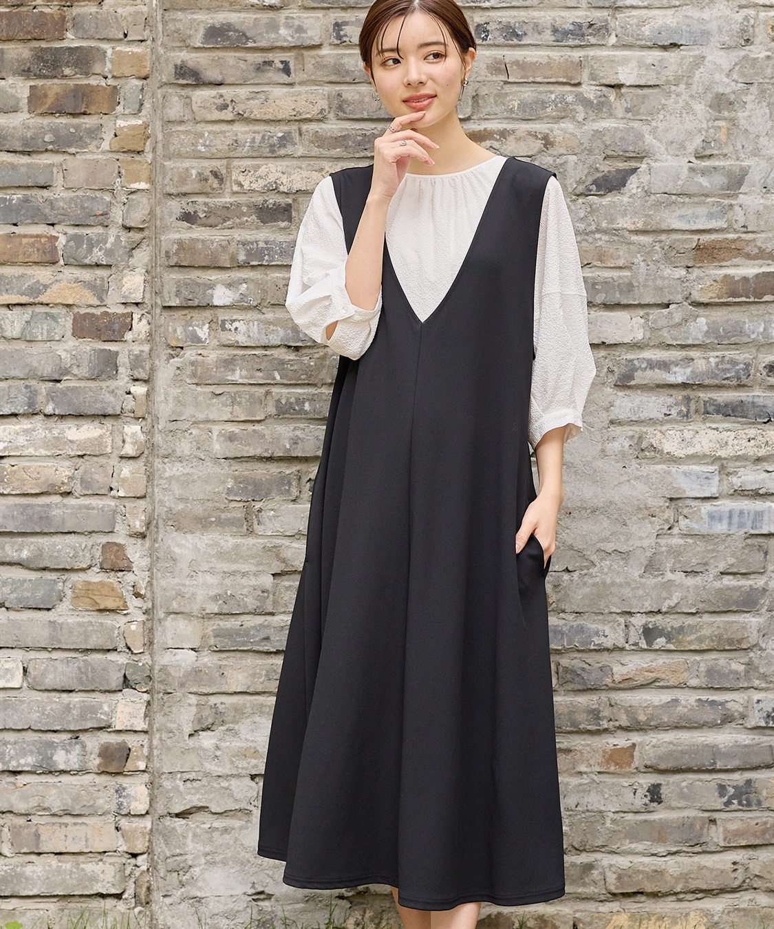 Rosemadame Vネックスムースワンピース/ジャンパースカート（マタニティ/授乳服）授乳楽々 妊婦服 産前・産後対応_sub_9