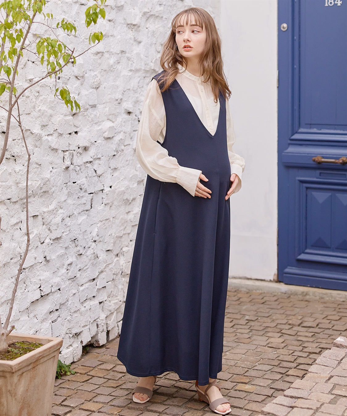 Rosemadame Vネックスムースワンピース/ジャンパースカート（マタニティ/授乳服）授乳楽々 妊婦服 産前・産後対応_sub_10