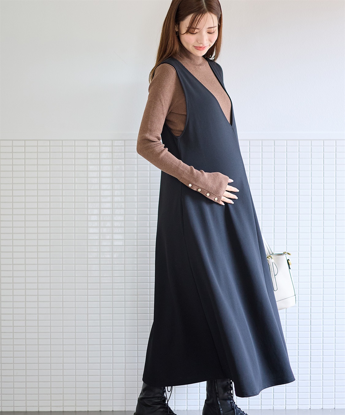 Rosemadame Vネックスムースワンピース/ジャンパースカート（マタニティ/授乳服）授乳楽々 妊婦服 産前・産後対応_sub_13