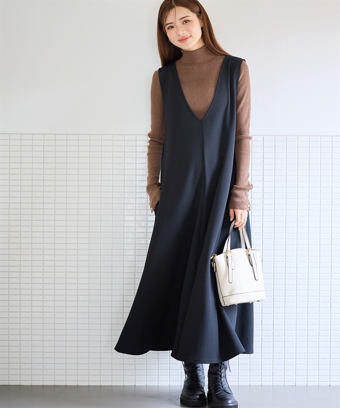 Rosemadame Vネックスムースワンピース/ジャンパースカート（マタニティ/授乳服）授乳楽々 妊婦服 産前・産後対応_sub_14