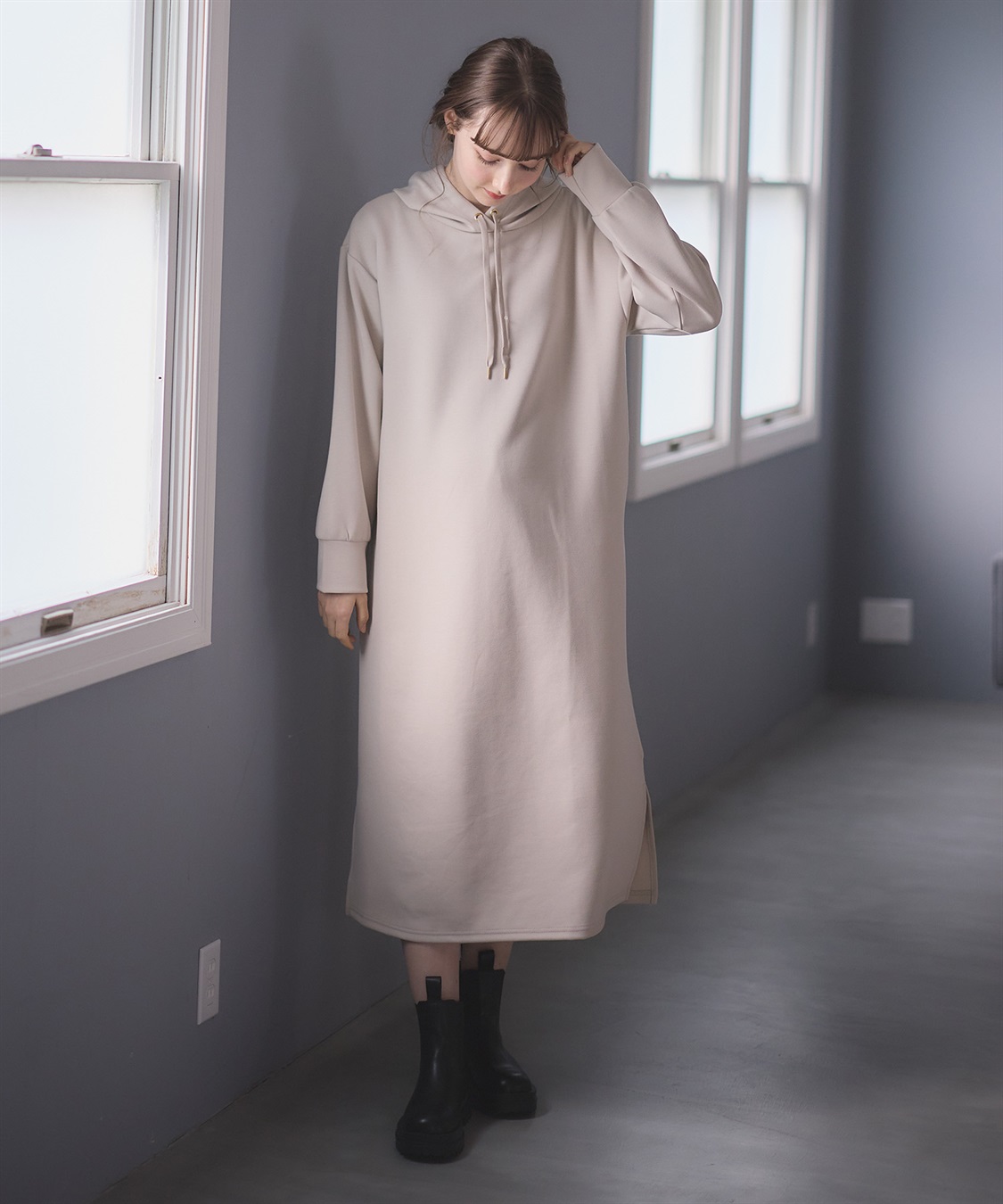 Rosemadame ダンボールパーカーワンピース（マタニティ/授乳服） 授乳口付き 授乳楽々 妊婦服 産前・産後対応_sub_3