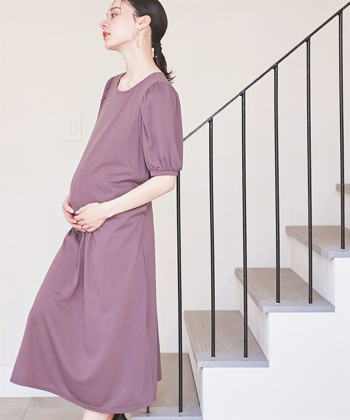 Rosemadame 汗染み防止加工ボリュームスリーブフレアワンピース（マタニティ&授乳服）_sub_19